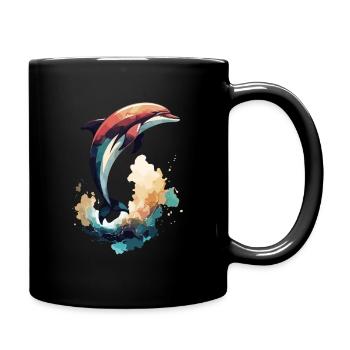 Art de l’aquarelle de dauphin - Saut élégant dans la mer - Mug uni - noir - Droite