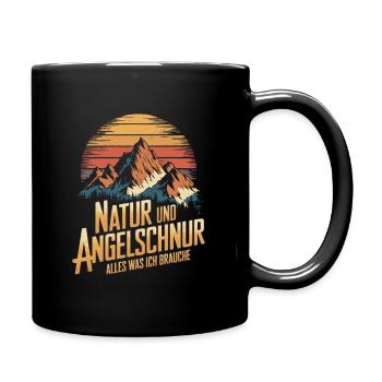Angeln Fischen in der Natur lustiger Spruch - Tasse einfarbig - Schwarz - Rechts