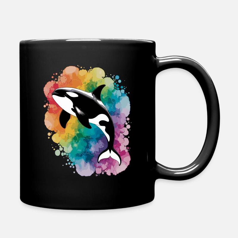 Regenbogen-Orca: Majestät der Meere - Tasse einfarbig - Schwarz