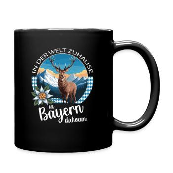 In der Welt zuhause. In Bayern dahoam. Heimatliebe - Tasse einfarbig - Schwarz - Rechts