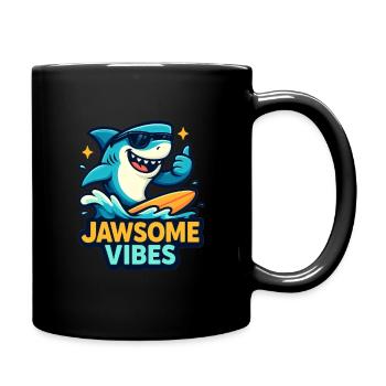 Jawsome Vibes Cooles Surfen Hai Cartoon Design - Tasse einfarbig - Schwarz - Rechts