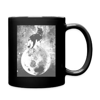 Un husky regardant le ciel, la lune et les étoiles - Mug uni - noir - Droite