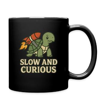 Langsame und neugierige lustige Schildkröte mit Rucola - Tasse einfarbig - Schwarz - Rechts