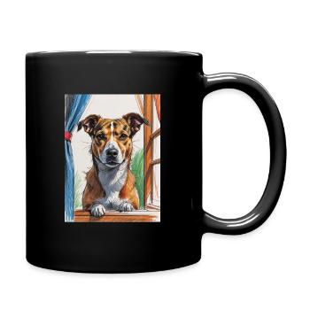 Chien de la fenêtre arty - Mug uni - noir - Droite