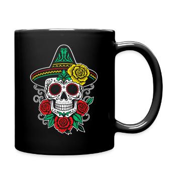 Mexikanischer Sugar Skull Sombrero Rosen - Tasse einfarbig - Schwarz - Rechts