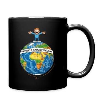 Weltkarte mit Freude und Lebensfreiheit - Tasse einfarbig - Schwarz - Rechts