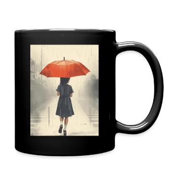 Girl Under Umbrella In Intense Rain - Full Colour Mug - black - Right