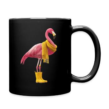 Flamant rose ludique avec écharpe jaune et bottes - Mug uni - noir - Droite