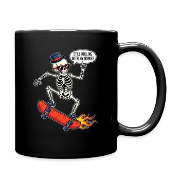 Skelett auf Skateboard mit Hut und Sonnenbrille - Tasse einfarbig - Schwarz - Rechts