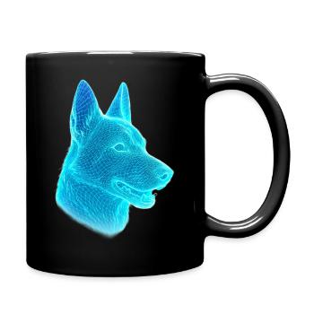 Neon Wolf Head Net Art - Full Colour Mug - black - Right