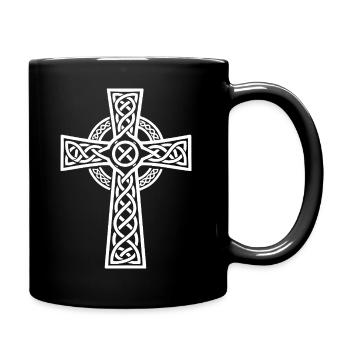 White on Black Knot Celtic Cross - Full Colour Mug - black - Right