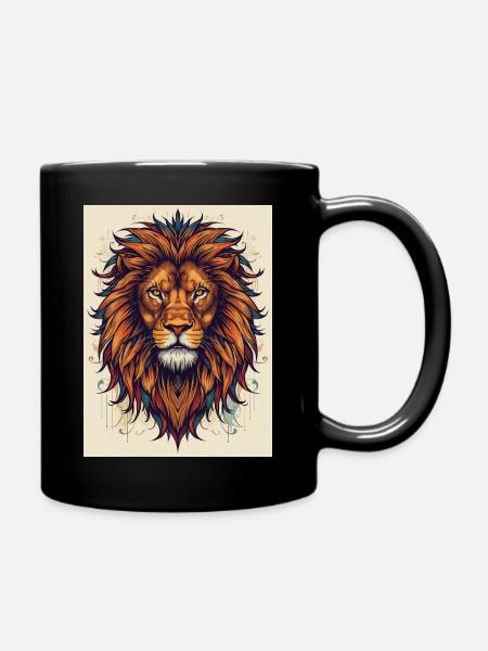 Lion portrait in the magic of colors - Full Colour Mug - black