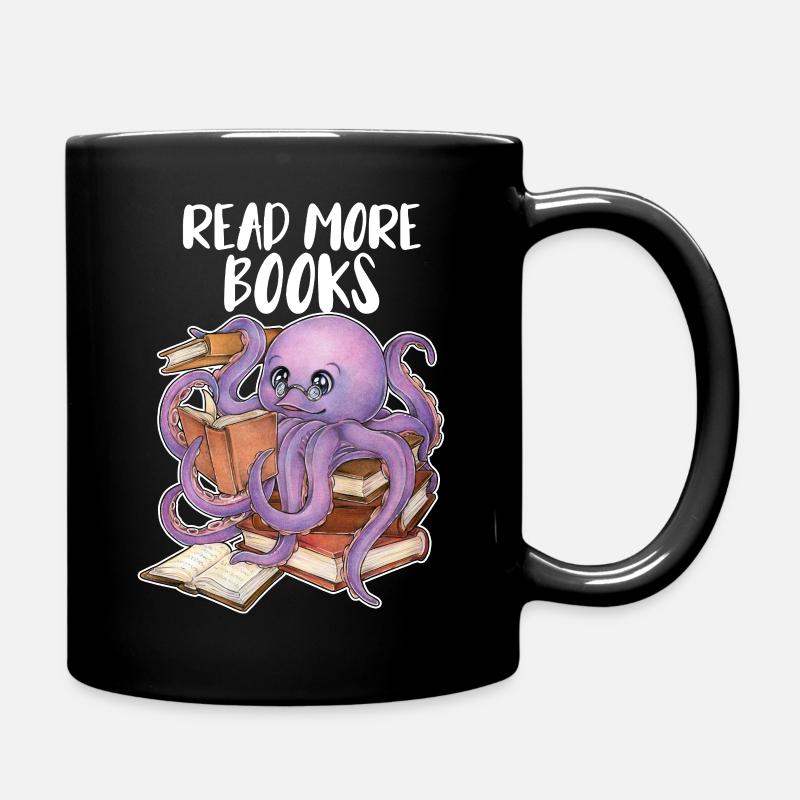 Reading Octopus in Stack of Books Book Gift - Full Colour Mug - black