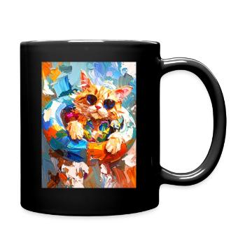 Coole Katze im bunten Schwimmreifen - Tasse einfarbig - Schwarz - Rechts