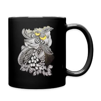 Ornamental Flower Black and White Pattern with Yellow - Full Colour Mug - black - Right