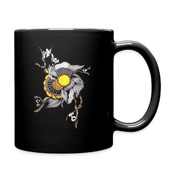 Fleur dessinée à la main Centre jaune - Mug uni - noir - Droite