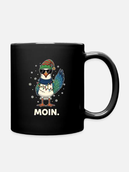 Möwe Weihnachtsmann Lichterkette Weihnachten - Tasse einfarbig - Schwarz