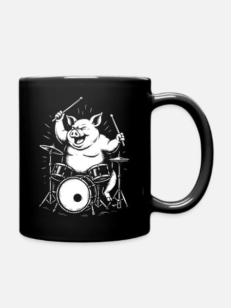 Funny Pig spielt Schlagzeug - Tasse einfarbig - Schwarz