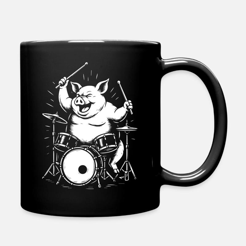 Funny Pig spielt Schlagzeug - Tasse einfarbig - Schwarz