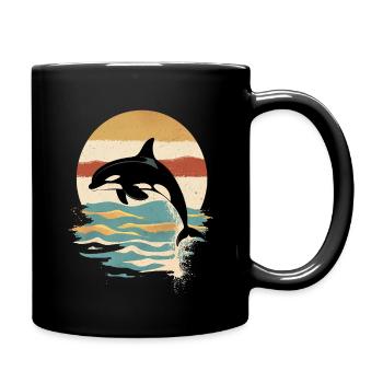 Orca Retro Sonnenuntergang Ozean - Tasse einfarbig - Schwarz - Rechts