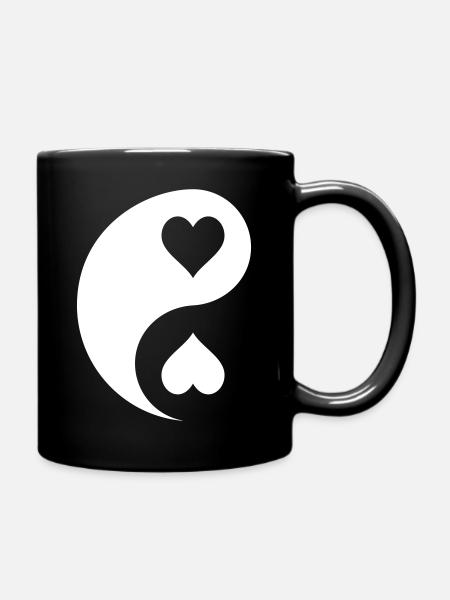 Yin Yang Hearts Emblem - Full Colour Mug - black