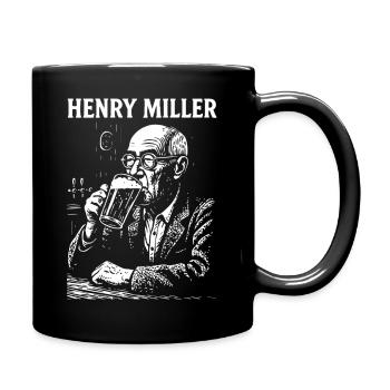 Henry Miller drinking beer in a pub - Full Colour Mug - black - Right