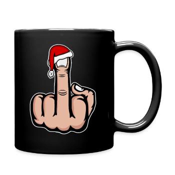 Christmas Middle Finger with Santa Hat - Full Colour Mug - black - Right