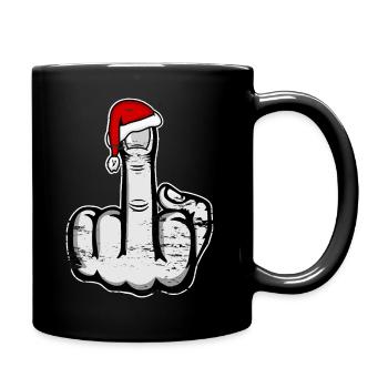 Christmas Middle Finger with Santa Hat - Full Colour Mug - black - Right