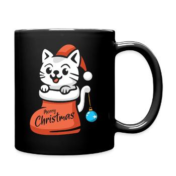 Weihnachtskatze Merry Christmas Cartoon - Tasse einfarbig - Schwarz - Rechts
