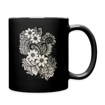 Tourbillons de fleurs noires et blanches - Mug uni - noir - Droite