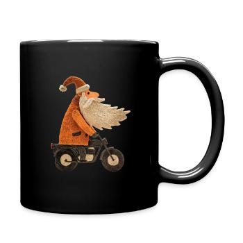Weihnachtsmann auf Motorrad - Tasse einfarbig - Schwarz - Rechts