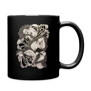 Black and White Floral Doodle Pattern - Full Colour Mug - black - Right