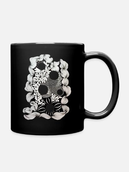 Schwarze Blütenring-Muster - Tasse einfarbig - Schwarz