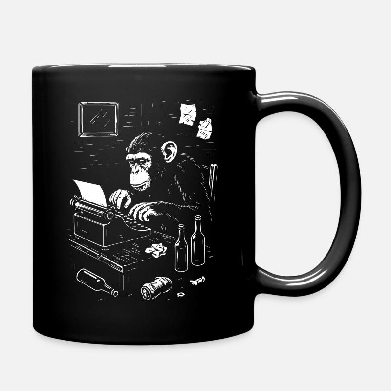 Affenschreiber auf Vintage-Schreibmaschine - Tasse einfarbig - Schwarz