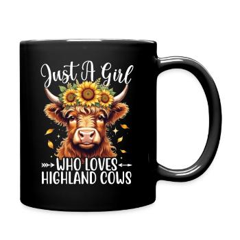 Mädchen schottische Highland-Kühe Sonnenblumen - Tasse einfarbig - Schwarz - Rechts