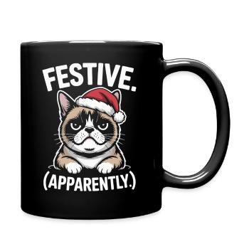 Festliche stimmungsvolle Katzen-Weihnachtsstimmung - Tasse einfarbig - Schwarz - Rechts