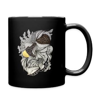 Leaf Fabric Feather Light Pattern - Full Colour Mug - black - Right