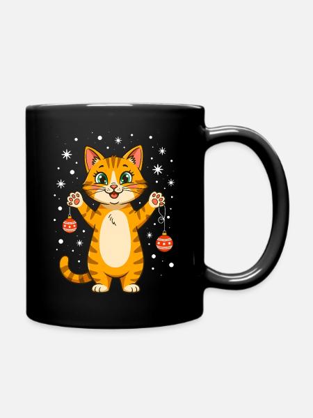 Katze Weihnachten lustig niedlich Katzenliebhaber - Tasse einfarbig - Schwarz