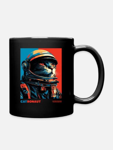 Katzenastronaut - Tasse einfarbig - Schwarz