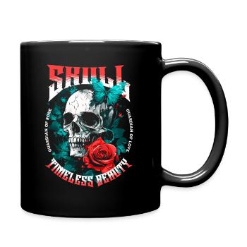 Totenkopf Totenschädel Rose Blume Schmetterling - Tasse einfarbig - Schwarz - Rechts