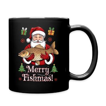 Angler Weihnachtspullover Merry Fishmas Karpfen - Tasse einfarbig - Schwarz - Rechts