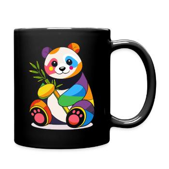Bunter Panda mit Bambus – Fröhliches Design - Tasse einfarbig - Schwarz - Rechts
