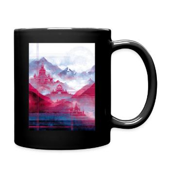 Psy-Art - Tempel über Berglandschaft - Tasse einfarbig - Schwarz - Rechts