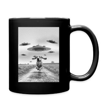 Dog and UFO Gift for Science Fiction Fans - Full Colour Mug - black - Right