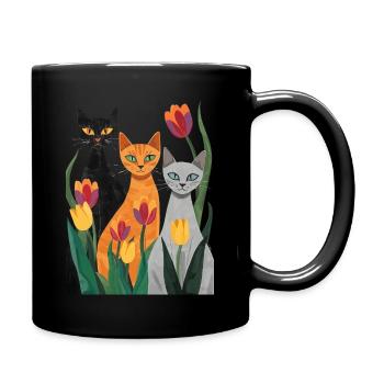 Trois chats stylisés : noir, gris, orange - Mug uni - noir - Droite
