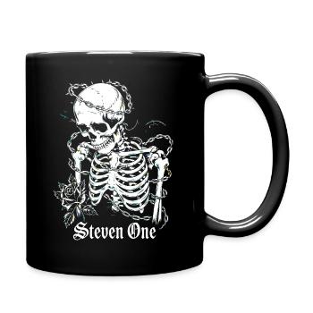 Skeleton with chain and flower - Full Colour Mug - black - Right