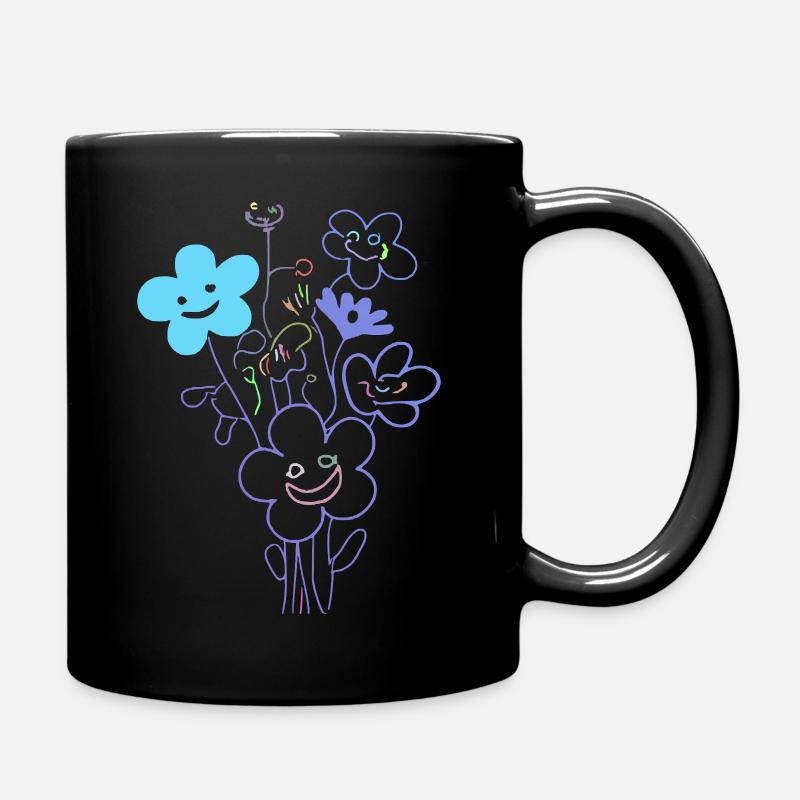 Fleurs joyeuses au trait néon - Mug uni - noir