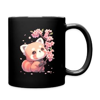 Mignonne style Chibi de panda rouge sakura et fleurs de cerisier - Mug uni - noir - Droite