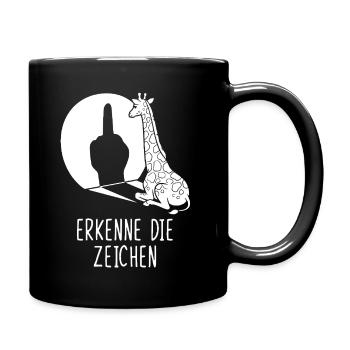 Erkenne die Zeichen Giraffe Mittelfinger lustig - Tasse einfarbig - Schwarz - Rechts