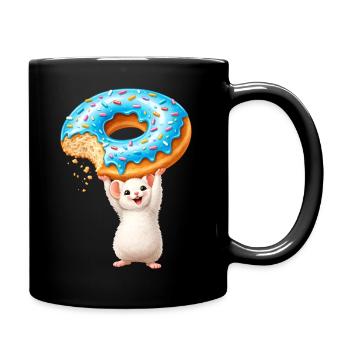 Mouse with Donut – Cute Cartoon Design - Full Colour Mug - black - Right